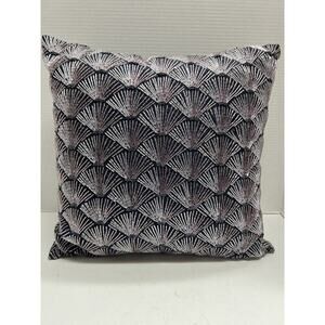 Z Gallerie 16” X 16” Beaded Fan Pillow Navy w/ Pink & Navy Beading EUC